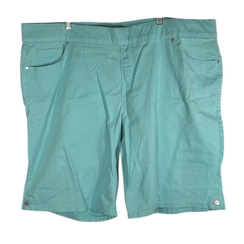 Gloria Vanderbilt Slimming Effect Aqua Blue Bermuda Shorts Plus Size 24W Pull On